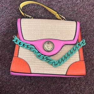 Aldo Pink, Orange & Mint Straw Top Handle Satchel